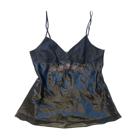Vintage Morgan Taylor Intimates Cami Top Négligée XL Black Pink Floral - Picture 1 of 4